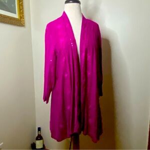 New Fuchsia Susan Graver long cardigan with embroidery and sequins